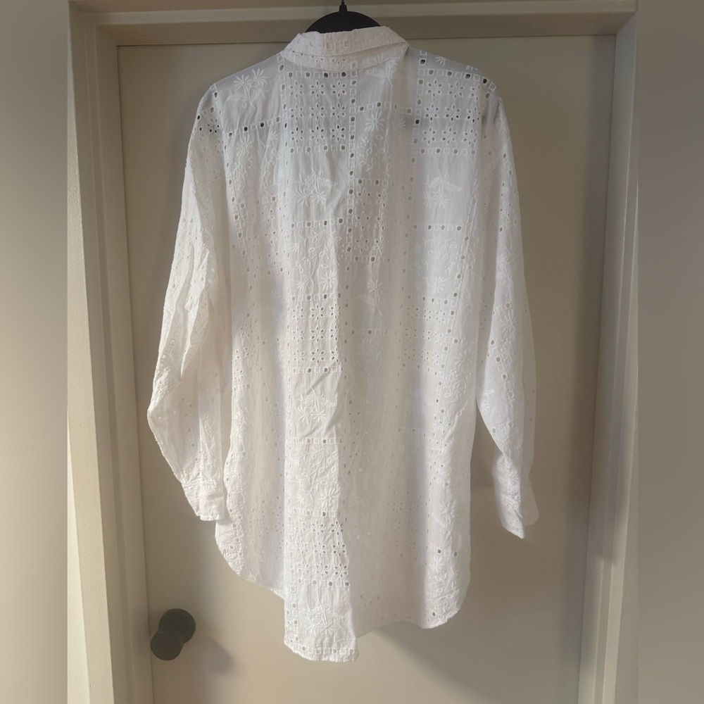 Loft Floral Eyelet White Button-Down Shirt - Picture 2 of 5